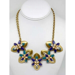 J. Crew Blue Faceted Cluster Gold Necklace